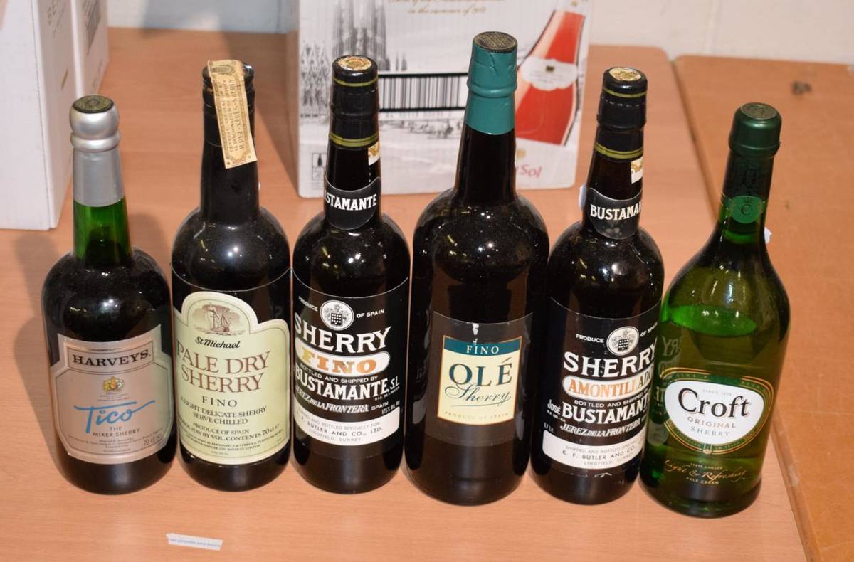 Lot 1063 - Six bottles of sherry comprising, Croft Original, Olé Fino Sherry, Bustamante Fino Sherry,...