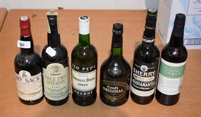 Lot 1065 - Six bottles of sherry comprising, Williams & Herbert Dry Sack Sherry (in hessian sack),...