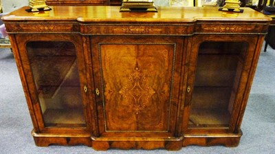 Lot 1643 - A Victorian Figured Walnut, Floral Marquetry and Gilt Metal Breakfront Side Cabinet, the...