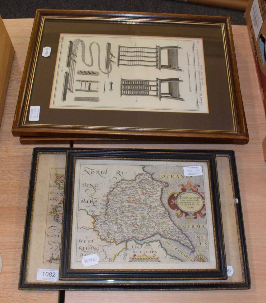 Lot 1082 - Saxton (C) & Hole (W), 'Eboracensis' hand-painted maps; with another; and two French weaving...