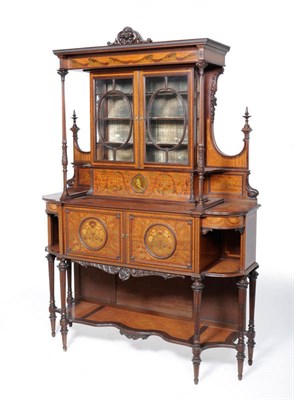 Lot 1645 - A Victorian Mahogany, Satinwood and Floral Marquetry Display Cabinet, late 19th century, the...