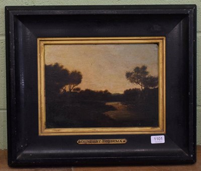 Lot 1101 - After Meindert Hobbema, A wooded landscape, oil on panel, 23.5cm by 32cm