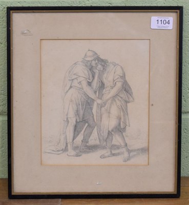 Lot 1104 - Nazarene School (19th century), Two figures embracing, pencil, 22.5cm by 19.5cm