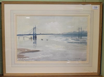 Lot 1105 - Roland Vivian Pitchforth RA (1895-1982), Albert Bridge, London, signed, watercolour, 30cm by 47cm