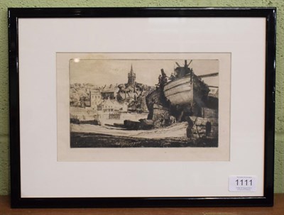 Lot 1111 - Joseph Webb (1908-1962) Aberdeen Yawl on the Naval Strip, signed etching, 14.5cm by 23cm