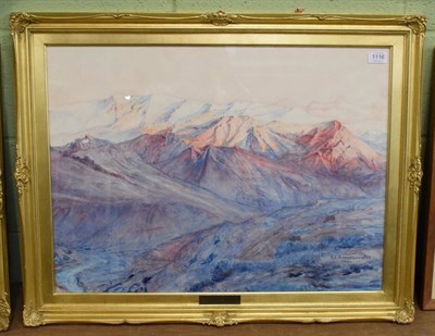 Lot 1116 - Ernest Courtois de Bonnencontre (1859-1955) Sunset Argentinian Andes, signed watercolour, 50cm...