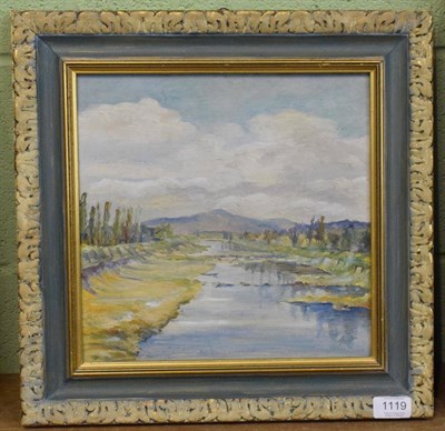 Lot 1119 - Gunter Hett (1912-2001) River landscape, signed, oil on board, 28.5 cm by 28.5cm