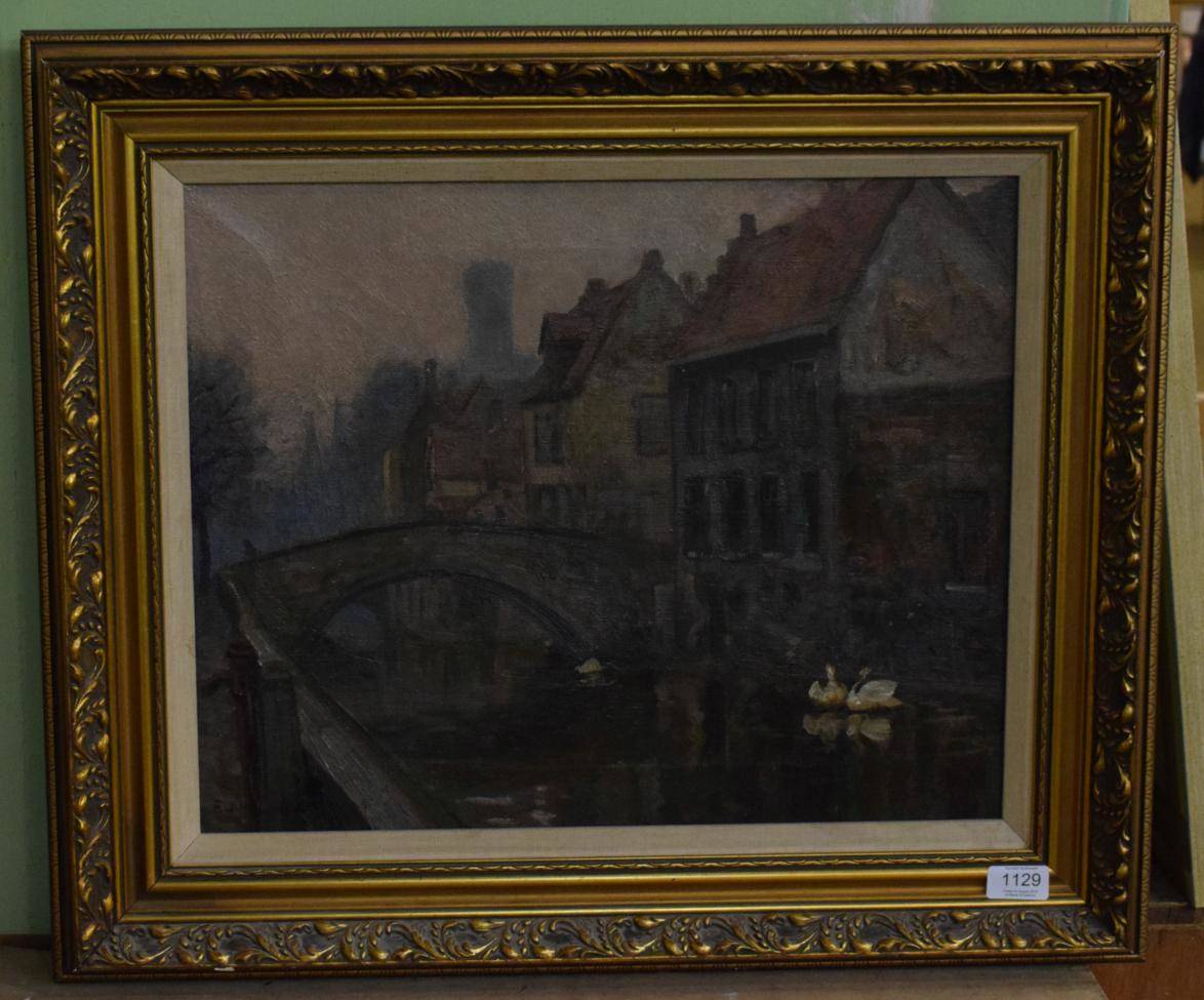 Lot 1129 - F J Hackman, Bruges, oil on canvas, signed and dated 1949, 40cm by 50cm