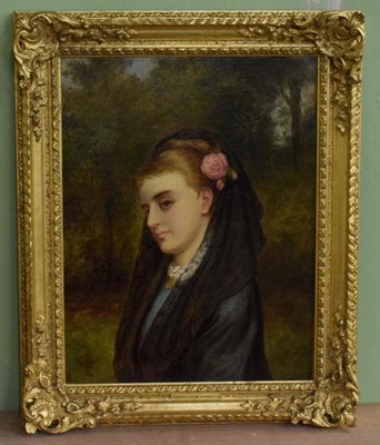 Lot 1133 - Charles Sillem Lidderdale (1830-1895), Portrait of a girl with a flower in her hair, signed and...