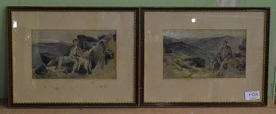 Lot 1134 - Scottish school (19th century) Sportsman in Highland landscape, inscribed watercolour; together...