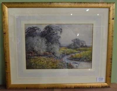 Lot 1137 - Alexander Molyneux Stannard (1878-1975), A quiet river bend, signed, watercolour, 22cm by 32.5cm