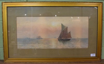 Lot 1140 - William Thomas Nichol Boyce (1857-1911) Shipping at sunset, signed and dated 1905, watercolour,...