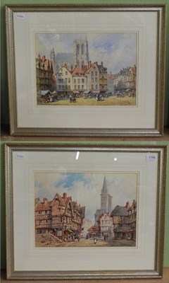 Lot 1146 - Pierre Le Boeuff (1873-1961) Continental town scenes, a pair, signed, watercolours, 27.5cm by...