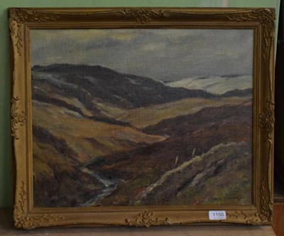 Lot 1150 - Owen Bowen R.O.I, P.R.Cam.A (1873-1967), Moorland landscape, signed, oil on canvas board, 39.5cm by