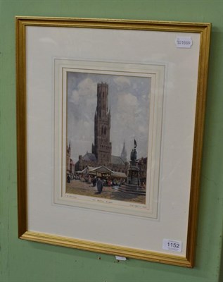 Lot 1152 - James W. Milliken (Exh.1887-1930) 'The Belfry, Bruges', signed, watercolour, 24.5cm by 17cm