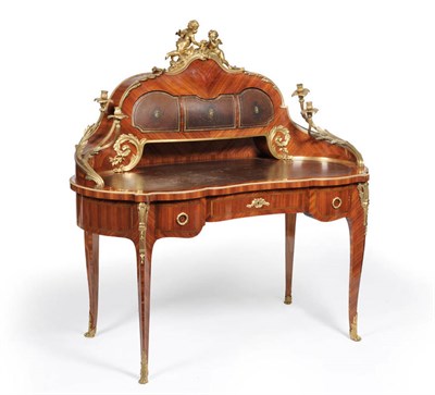 Lot 1651 - A Louis XV Style Tulipwood, Kingwood and Ormolu Mounted Bureau Rognon, the superstructure of bombé