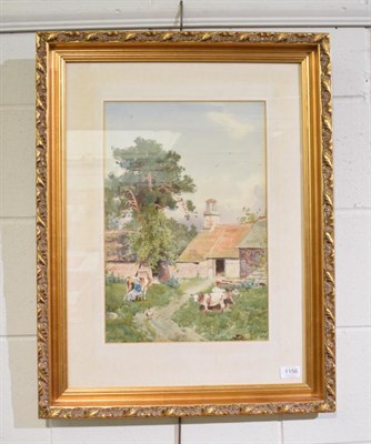 Lot 1156 - Isaac Cooke (1846-1922) Milking time, signed, watercolour, 46cm by 31cm