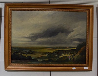 Lot 1165 - British School (20th century), Landscape with distant town, oil on canvas, 52cm by 74.5cm