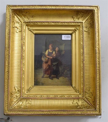 Lot 1189 - Francois Verheyden (1806-1889) Young girls under umbrella, signed, oil on panel, labelled...