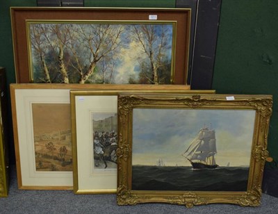 Lot 1211 - British School (20th century) A ship at full sail, monogrammed oil on canvas; together with a...