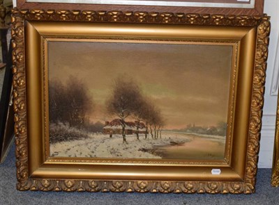 Lot 1216 - J. Klonge (20th century) Winter landscape, Holland, signed, oil on canvas 39cm by 59cm