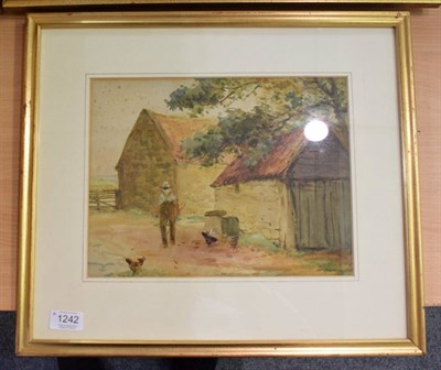 Lot 1242 - John Atkinson (1863-1924) ''In the farmyard'', signed, watercolour, 23.5cm by 30.5cm...