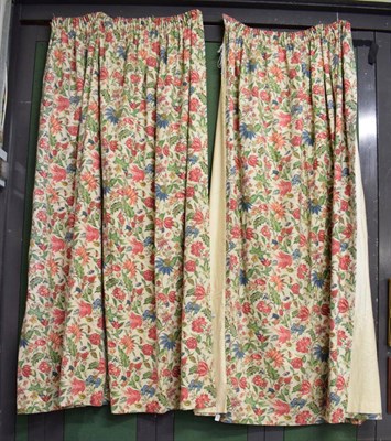 Lot 1244 - A pair of floral and lined curtains with pelmets