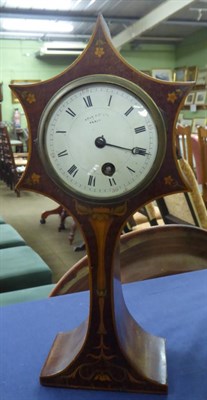 Lot 1245 - ~ An Art Nouveau mahogany inlaid mantel timepiece retailed by Maple and Co Ltd, Paris