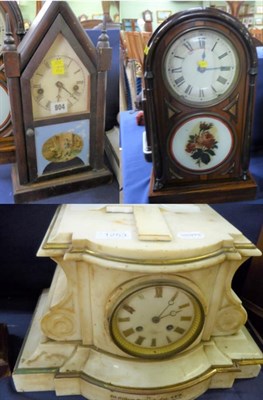 Lot 1253 - ~ An American mantle clock; a 19th century rosewood cased mantle clock; a poastmans wall...