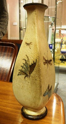 Lot 1663 - A Martin Brothers Stoneware Vase, incised with butterflies on a buff ground, incised mark...