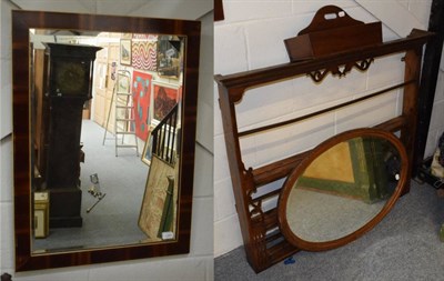 Lot 1265 - An 18th century oak Delft rack, an early 19th century housemaid's tray and two mirrors