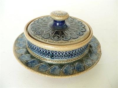 Lot 1664 - A Martin Brothers Stoneware Butter Dish and Cover, incised and impressed repeating motifs,...