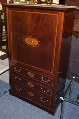 Lot 1270 - A mahogany, marquetry and crossbanded television cabinet, modern, with two cupboard doors enclosing