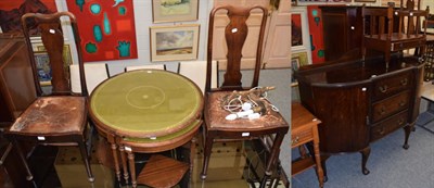 Lot 1271 - A 1920's/30's mahogany sideboard; reproduction Canterbury; pair of Queen Anne style chairs; and...