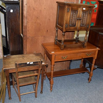 Lot 1272 - Late Victorian walnut side table; reproduction oak double door cupboard; and a small oak...