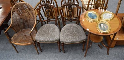 Lot 1285 - Two Victorian chairs, a wicker chair, a table and four prints