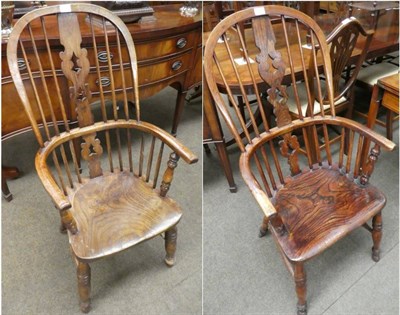 Lot 1340 - Three ash and elm high-back Windsor armchairs