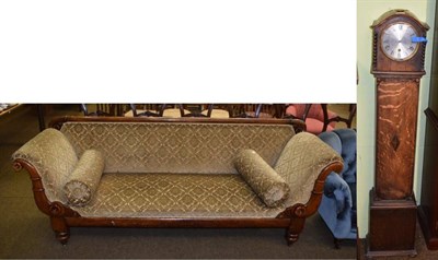 Lot 1354 - Victorian mahogany framed scroll end sofa upholstered in floral cut velvet, 220cm wide;...