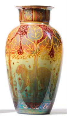 Lot 1673 - A Pilkington's Royal Lancastrian Lustre Vase, decorated by Richard Joyce, painted with three...