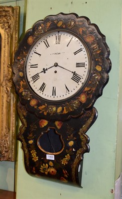 Lot 1400 - ~ A Victorian papier mache floral decorated single fusee wall timepiece, painted dial inscribed...