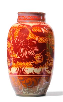 Lot 1679 - A Pilkington's Royal Lancastrian Lustre Vase, decorated by William S Mycock, with rampant lions, on