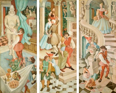 Lot 3115 - Fyffe Christie (1918-1979) ''Don Giovanni Triptych'' Each panel signed and dated 1956, oil on...