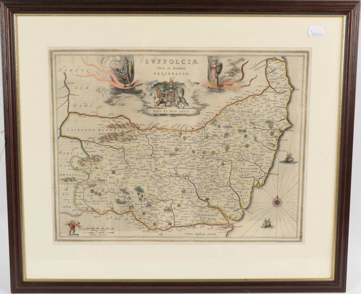 Lot 90 - Jansson, J. Suffolciae Nova et Accurate Delineatio. c.1644. Later hand-colouring, framed and...