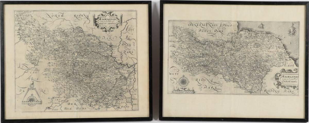 Lot 93 - Saxton, Christopher; Hole, William (eng.) West Riding and North Riding. [1610]. Framed and...