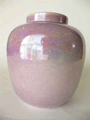 Lot 1691 - A Ruskin Pottery Purple Lustre Glaze Caddy, of shouldered ovoid design, impressed Ruskin...