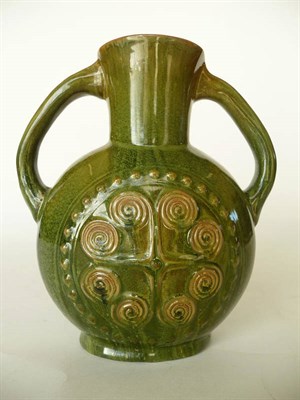 Lot 1693 - A Linthorpe Pottery Twin-Handled Vase, shape No.337, designed by Christopher Dresser, cast in...