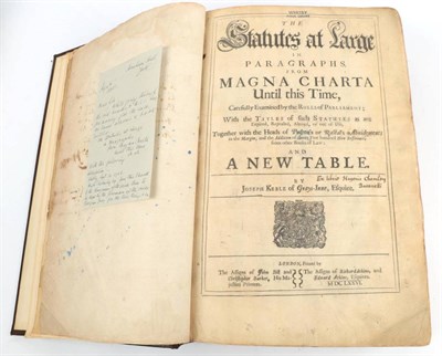 Lot 164 - Keble, Joseph The Statutes at Large in Paragraphs from Magna Charta Until this Time. The...