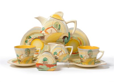 Lot 1699 - A Clarice Cliff Bizarre Trieste Tea for Two, in the Brookfields pattern, 1935, hand-painted...