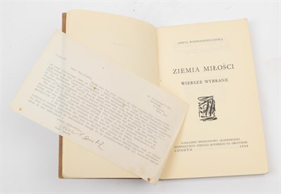 Lot 200 - Bohdanowiczowa, Zofia Ziemia Milosci. London: University of Stephen Bathory Abroad, 1954. 8vo, org.