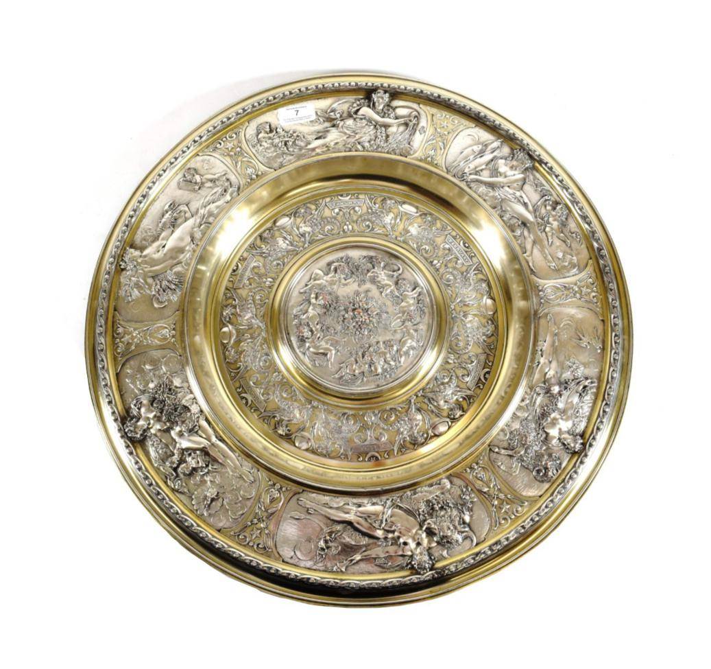 Lot 7 - A Victorian Parcel-Gilt Silver-Plated Rosewater Dish or Charger, by Elkington, Late 19th...